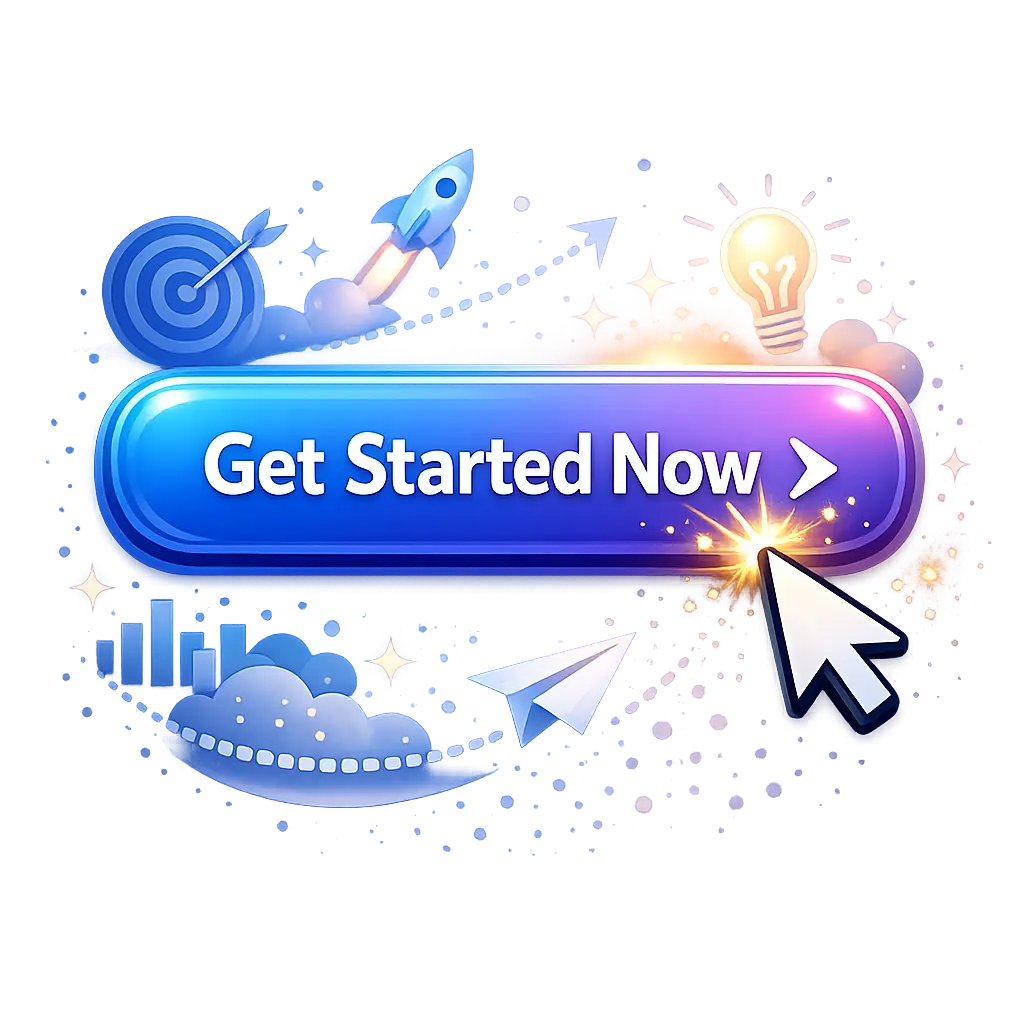 사용자 액션을 유도하는 세련된 문구의 CTA 버튼과 마우스 커서 일러스트