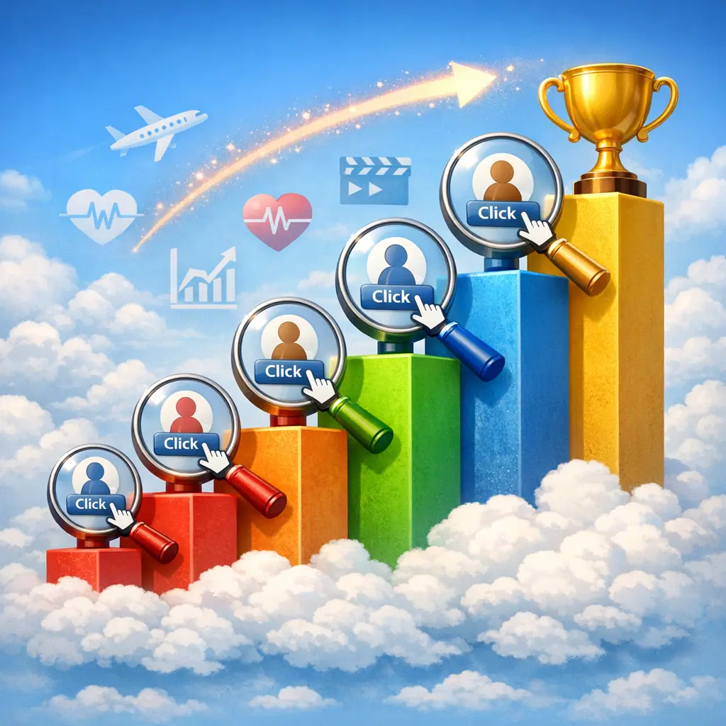 산업별 평균 SNS 프로필 클릭 성과를 비교하는 인포그래픽 통계 차트 이미지