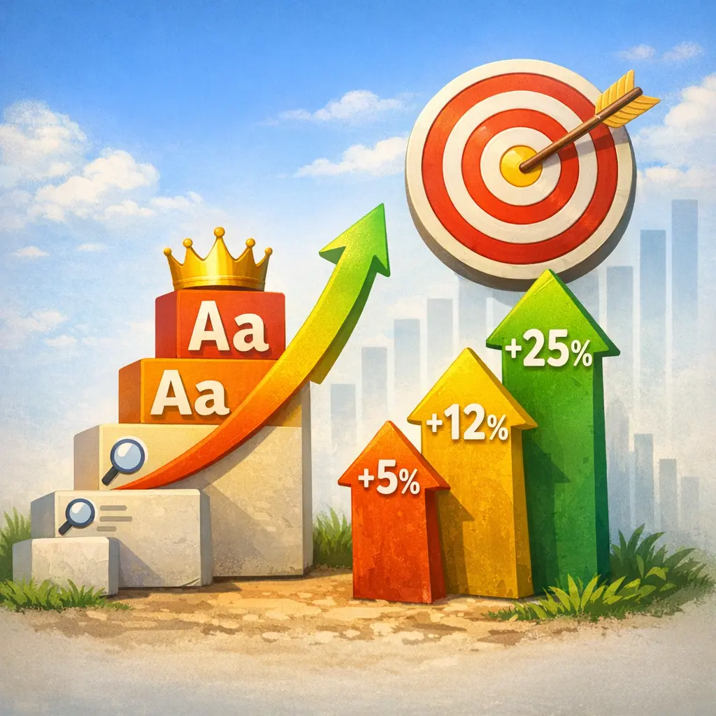 시각적 위계에 따른 텍스트 크기 비율별 클릭률 상승 수치 비교 도표