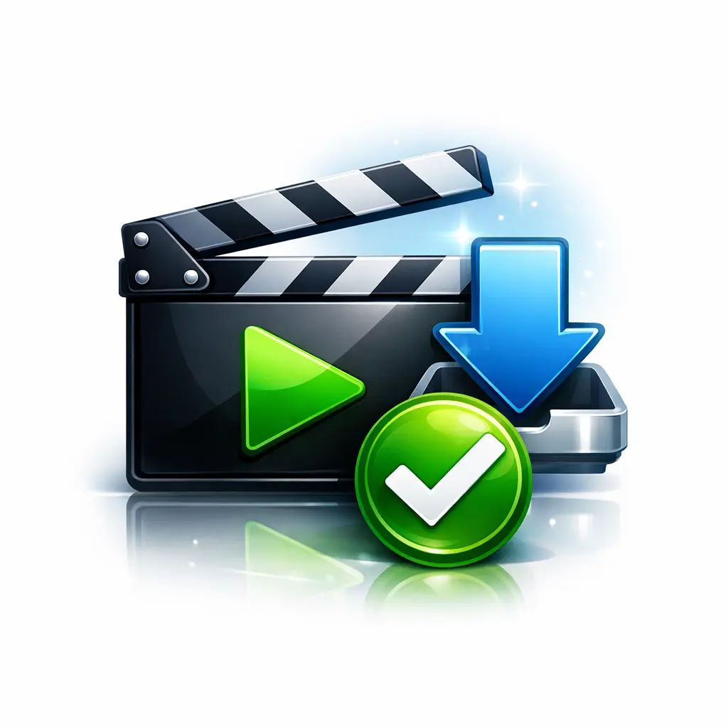 워터마크 없이 깔끔하게 저장된 고화질 동영상 다운로드 완료 아이콘