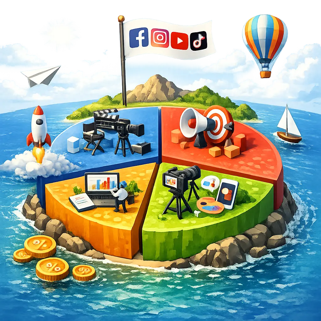 주요 SNS별 운영 효율을 극대화하는 콘텐츠 유형별 배분 비율 인포그래픽