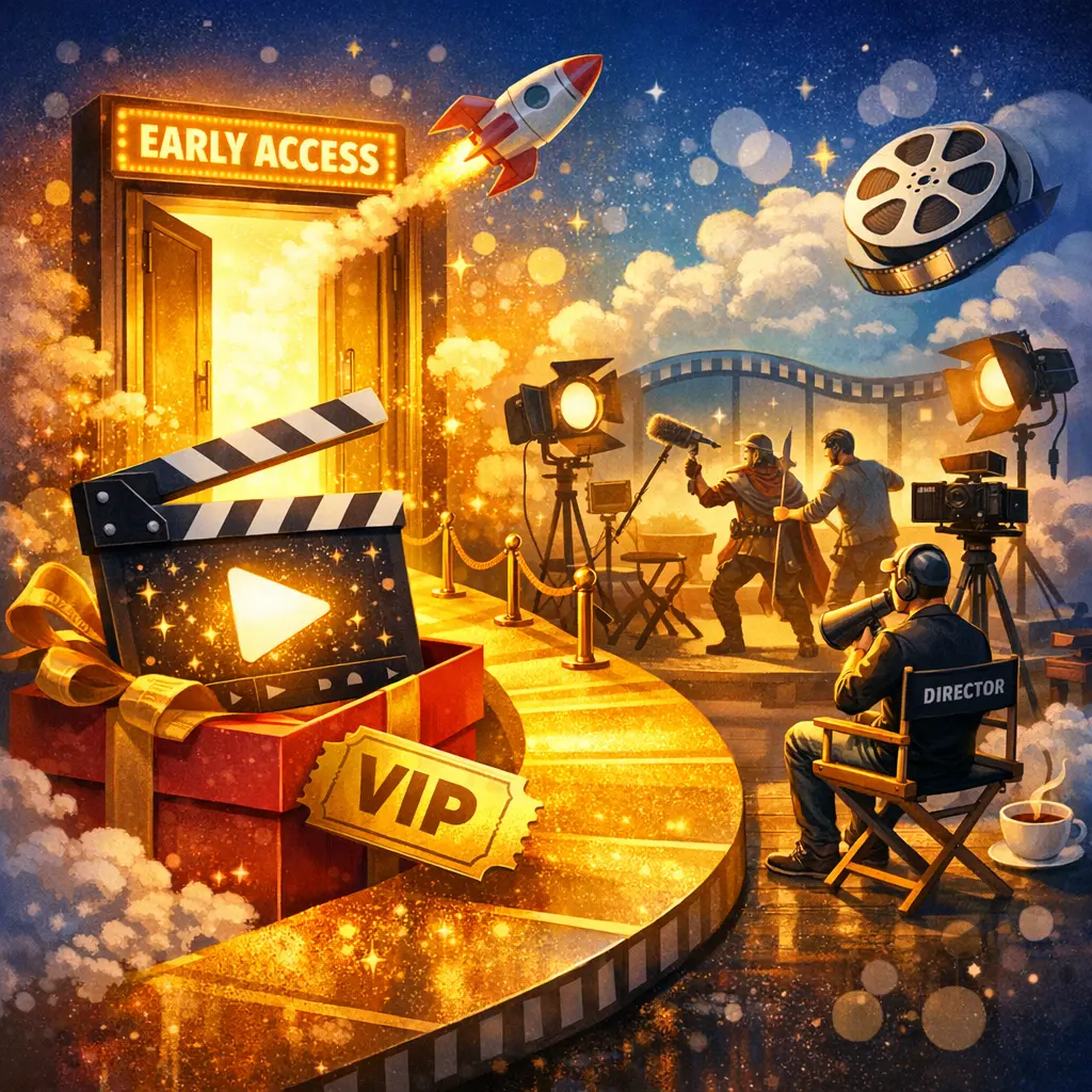 채널 구독자 전용 선공개 혜택과 제작 비하인드 장면을 시각화한 이미지