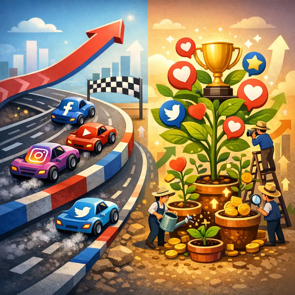 주요 소셜 플랫폼 시장 점유율 변동 및 인플루언서 성장 지표 비교 인포그래픽