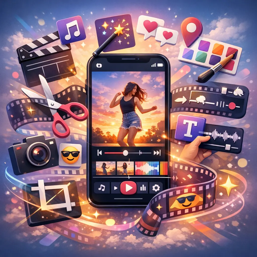 다양한 편집 도구가 포함된 스마트폰 숏폼 영상 제작 앱 실행 화면