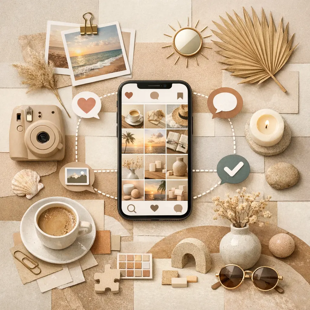 일관된 색감과 조화로운 레이아웃으로 연출된 감각적인 SNS 피드 화면 예시