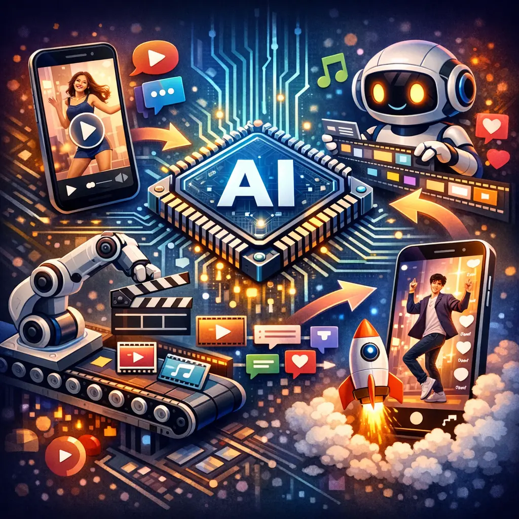 인공지능 기반의 모바일 숏폼 영상 자동 제작 프로세스 시각화 이미지