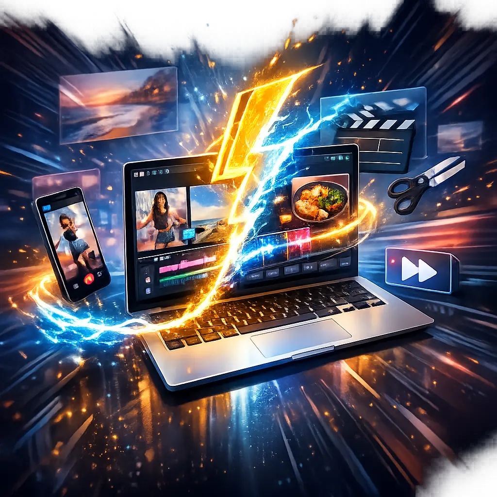 번개처럼 빠른 속도로 숏폼 영상을 자동 완성하는 스마트 편집 툴 그래픽 이미지