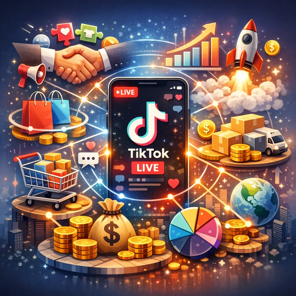 틱톡 라이브 연계 브랜드 협업 및 커머스 수익 다각화 전략 인포그래픽