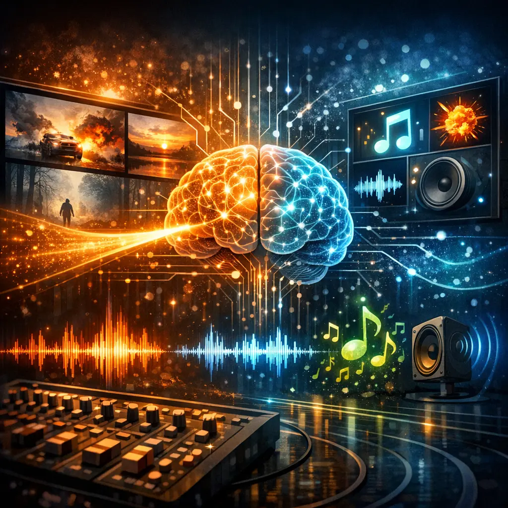 영상 분위기를 분석해 배경음악과 효과음을 자동 매칭하는 AI 오디오 시각화 이미지