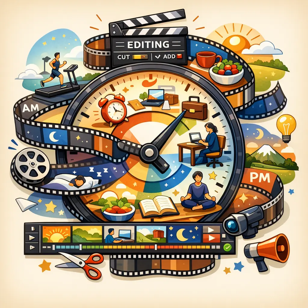 테마별 갓생 루틴 영상의 시간대별 장면 배치와 편집 구조 인포그래픽