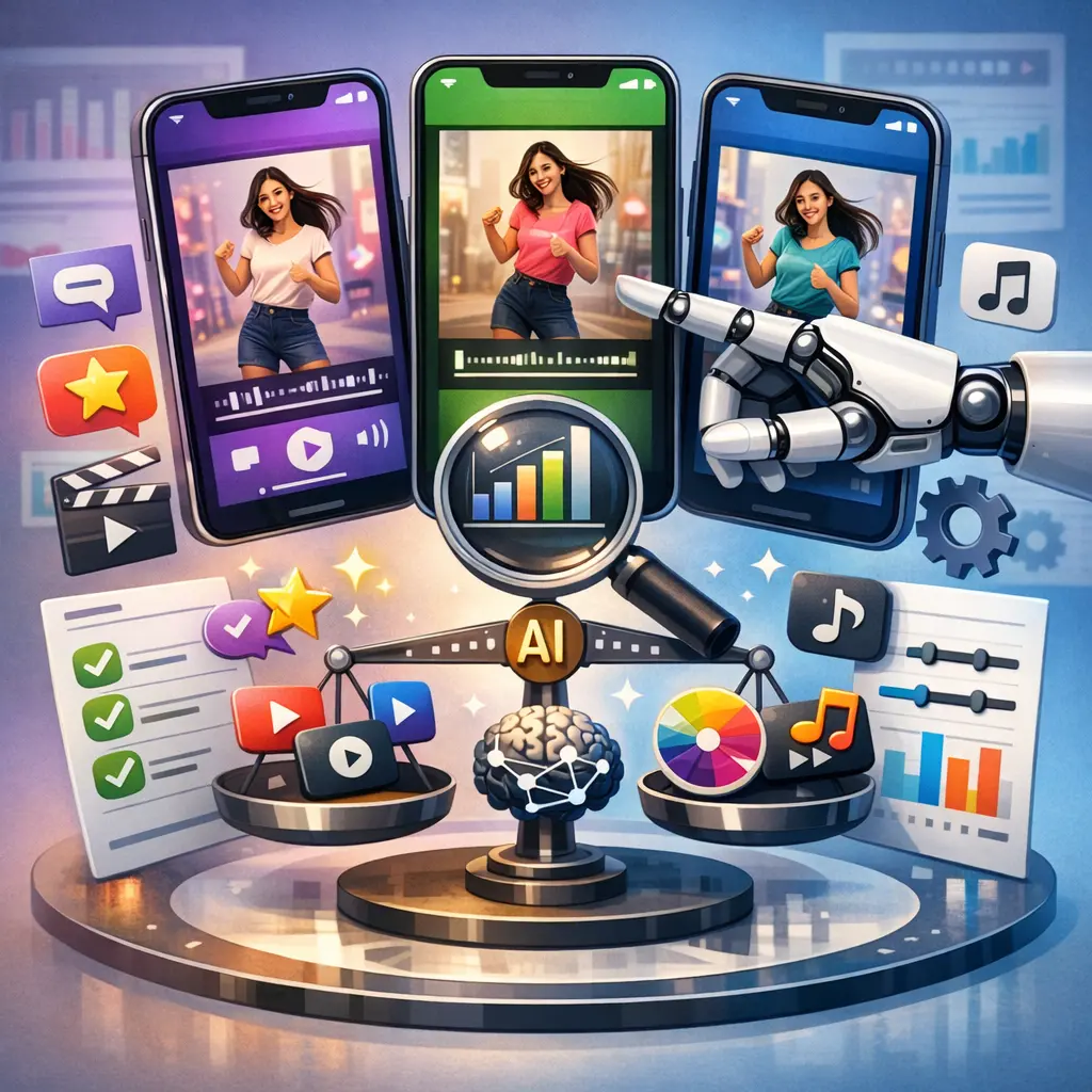 스마트폰 앱별 숏폼 영상 AI 자동 자막 편집 도구들의 기능 비교 화면 및 UI 레이아웃