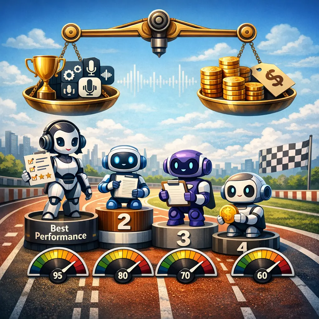 주요 AI 성우 플랫폼별 핵심 기능과 비용 대비 성능 지표 비교 인포그래픽