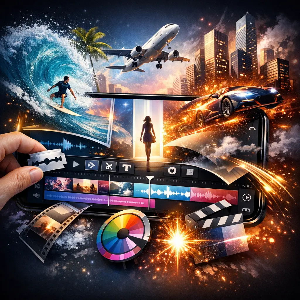 감각적인 숏폼 영상 전환 기법을 시각화한 스마트폰 편집 화면 이미지