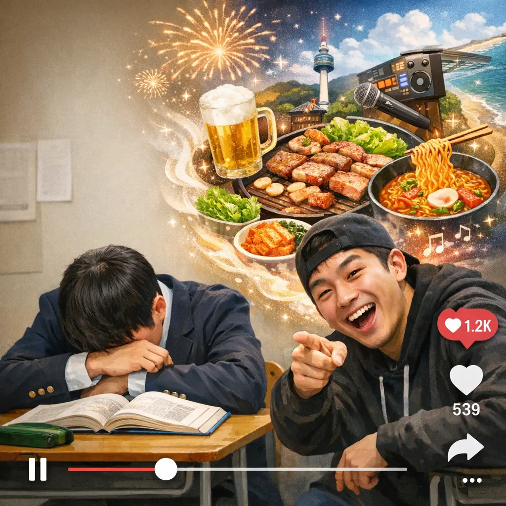 해외 인기 밈이 한국식 자막과 로컬 감성으로 현지화된 인스타그램 릴스 편집 이미지