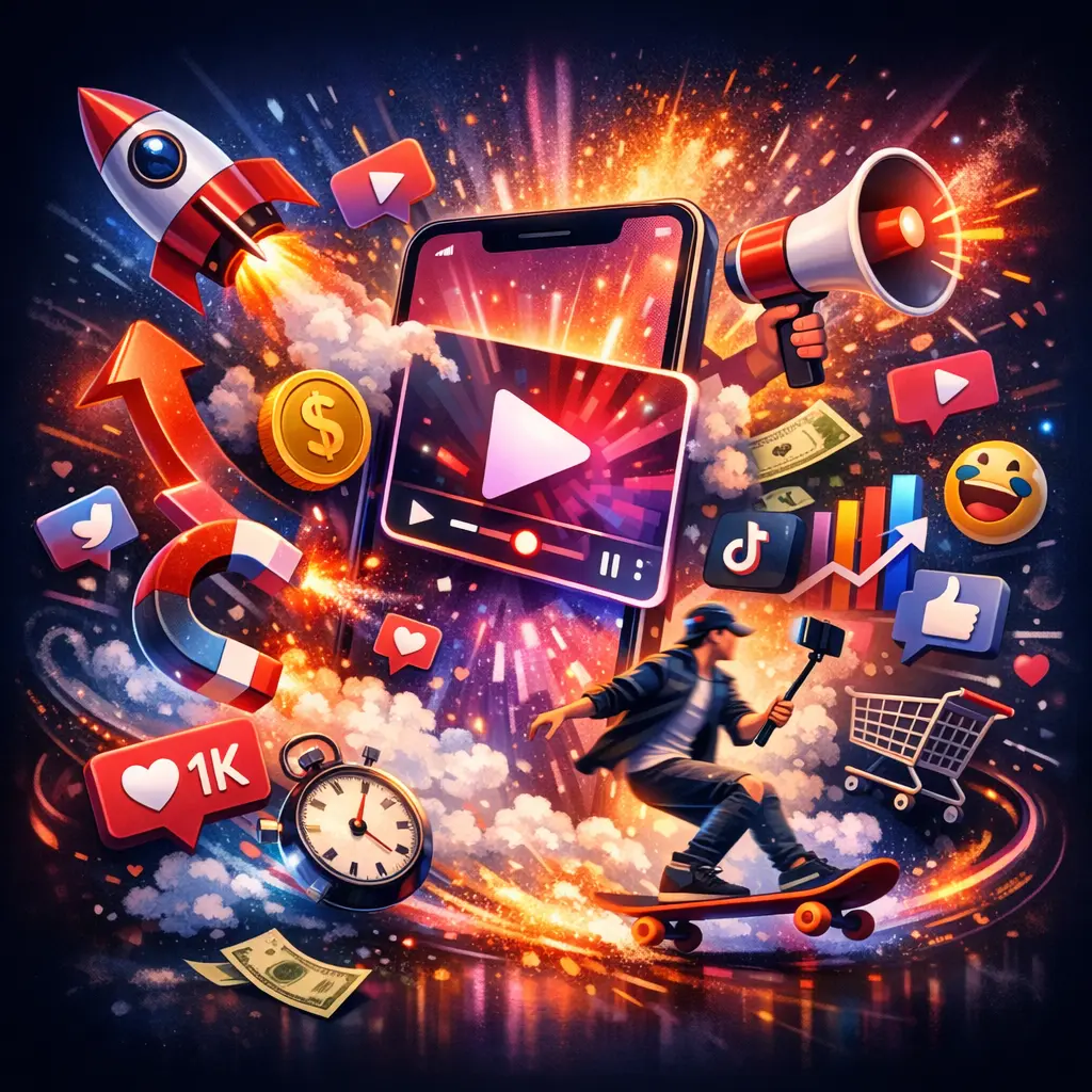 최신 숏폼 트렌드를 반영한 역동적인 디지털 마케팅 그래픽