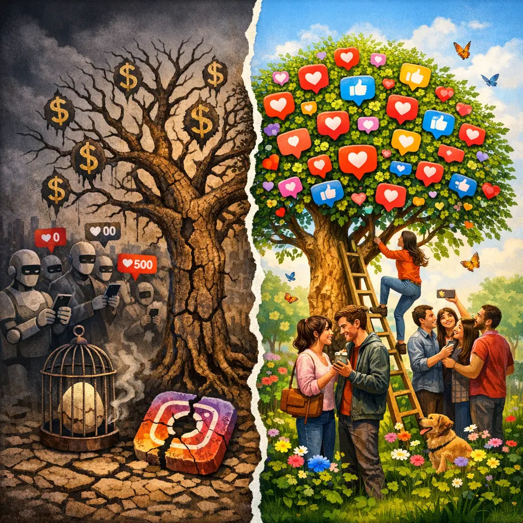 가짜 팔로워의 위험성과 실사용자 소통을 통한 인스타그램 유기적 성장 비교 이미지